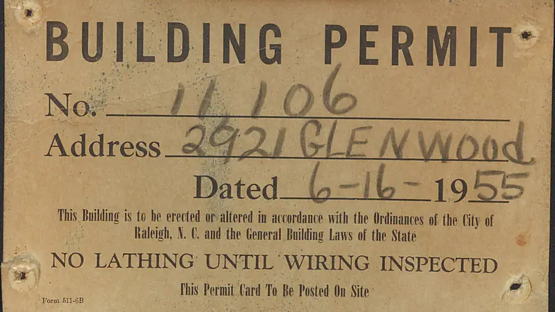 Historic building permit card meant to be posted on site